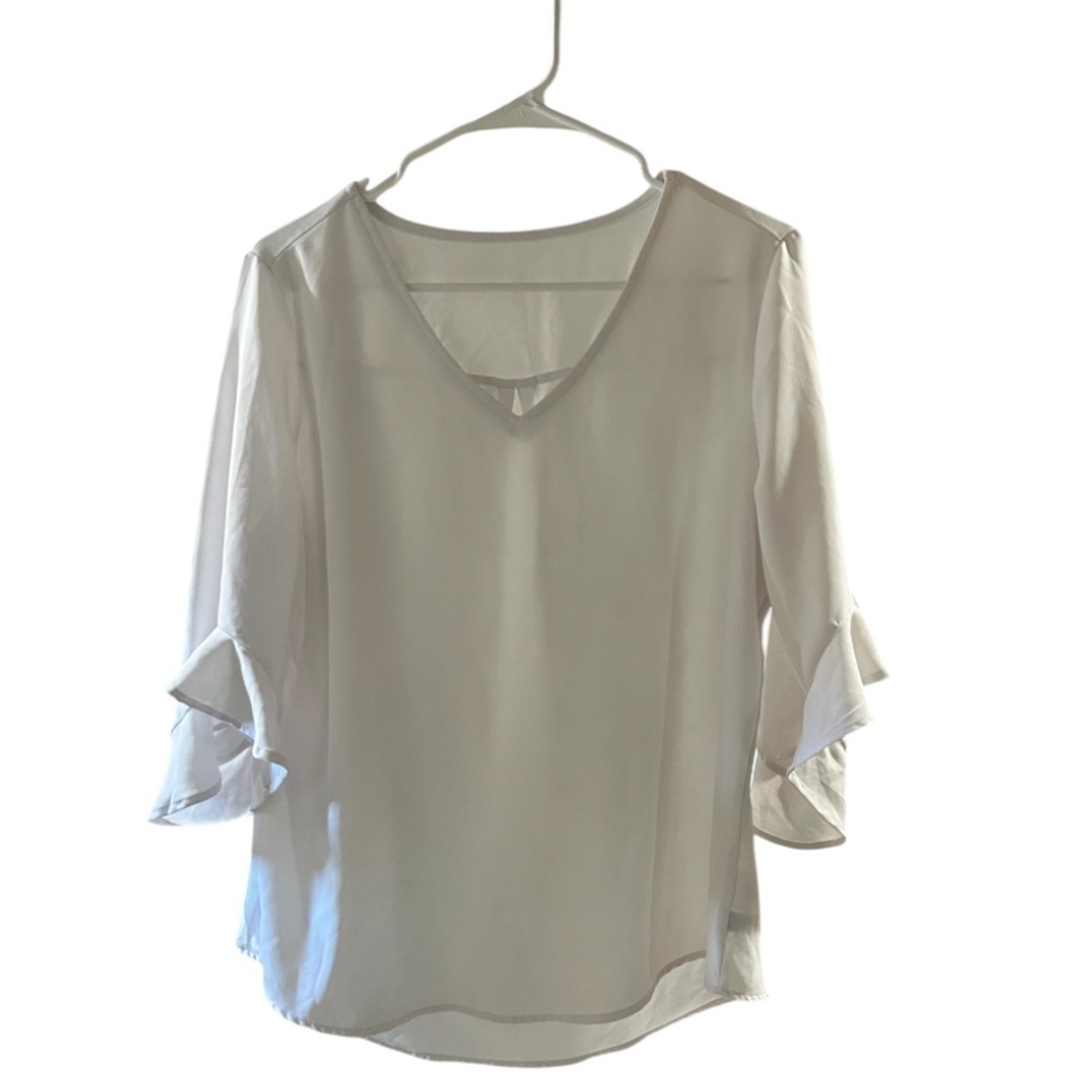 Cream Ruffled Bell Sleeve Blouse